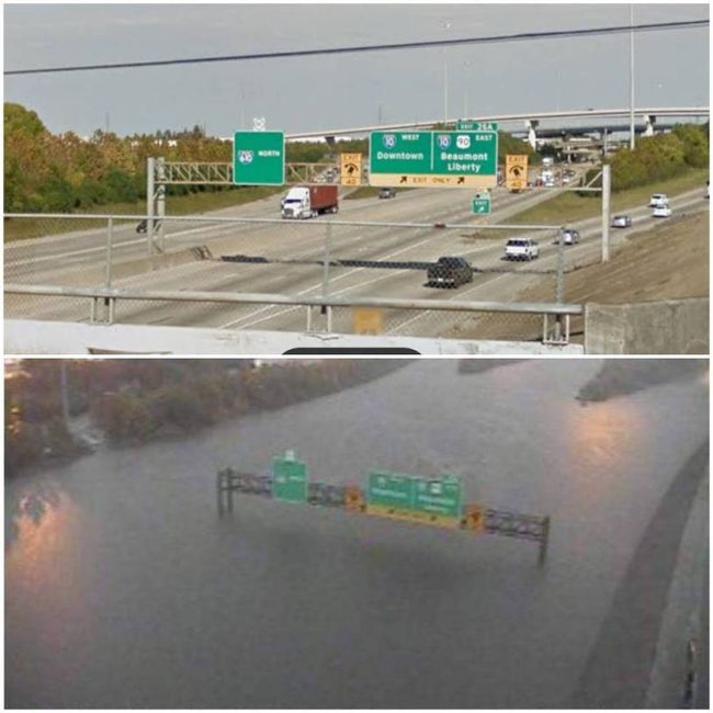 Хьюстон до и после наводнения в стиле 