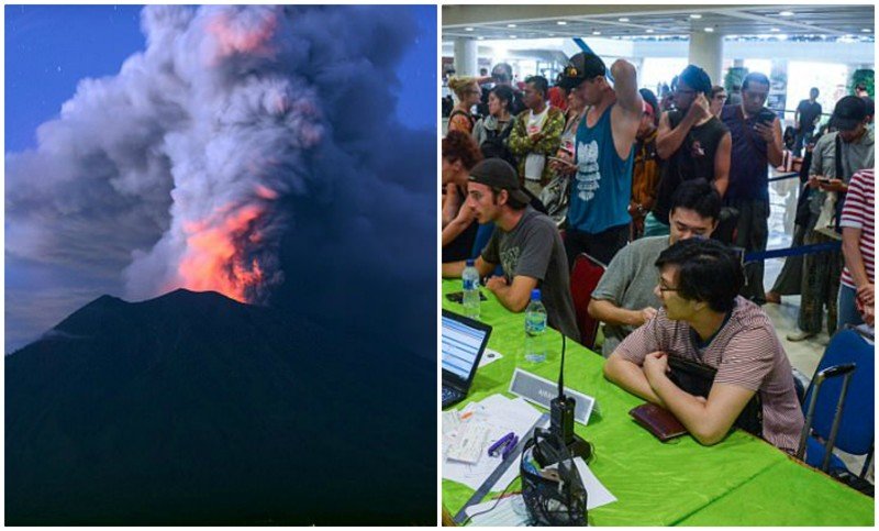 Из-за извержения вулкана Агунг 120 тысяч туристов не могут вылететь с Бали (10 фото + 1 видео)