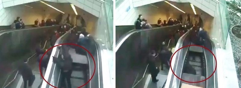 Ступени эскалатора внезапно рухнули вниз, зажевав пассажира метро (4 фото + 1 видео)