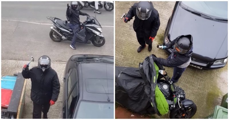 Наглые воры пытаются украсть мотоцикл на глазах владельца (2 фото + 1 видео)