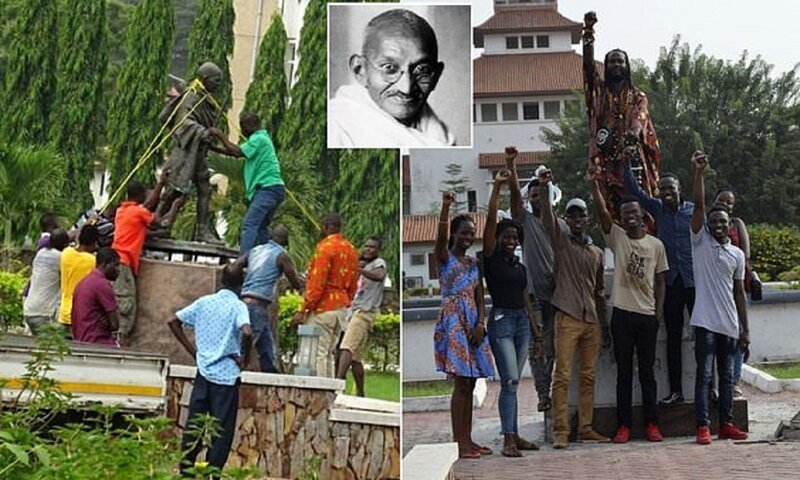 Преподаватели университета в Гане снесли памятник Ганди за расизм (6 фото)