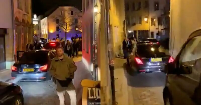 Кортеж Медведева, приехавшего в ресторан, перекрыл центр Люксембурга (2 фото)