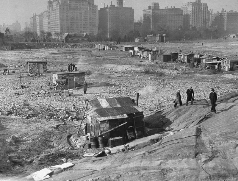 3 января 1933 года. Посетители Гувервилля в Центральном парке. великая депрессия, история, сша, трущебы