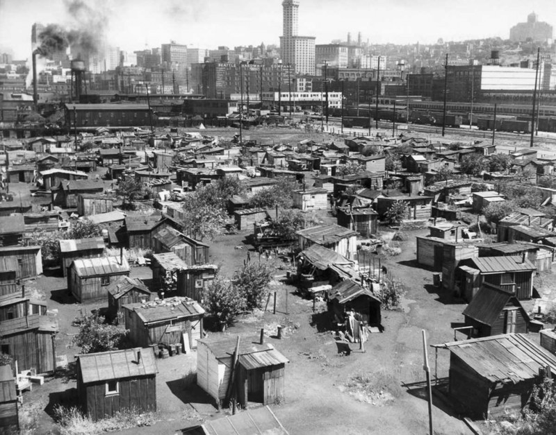 16 июля 1934 года. Гувервилль в Сиэтле, штат Вашингтон. великая депрессия, история, сша, трущебы