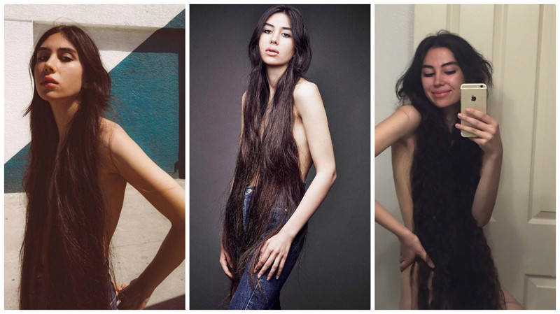 Модель, у которой такие длинные волосы, что она может носить их вместо футболки (13 фото)