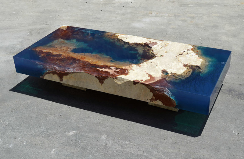 Кофейный столик в стиле океана из камня и смолы (11 фото)